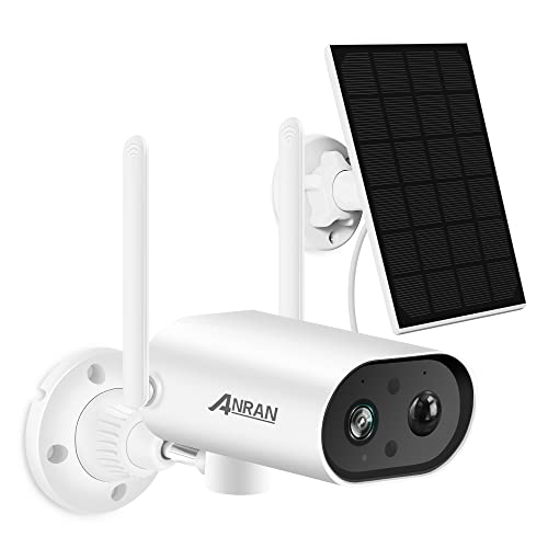 ANRAN Security Cameras Wireless Outdoor with Pan Rotation 180, Solar Security Camera Outdoor with Solar Panel, PIR Human Detection, 2-Way Talk, Night Vision, 1080P, IP65 Waterproof, S2 White