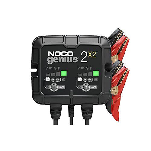 NOCO GENIUS2X2, 2-Bank, 4A (2A/Bank) Smart Car Battery Charger, 6V/12V Automotive Charger, Battery Maintainer, Trickle Charger, Float Charger and Desulfator for AGM, Motorcycle and Lithium Batteries