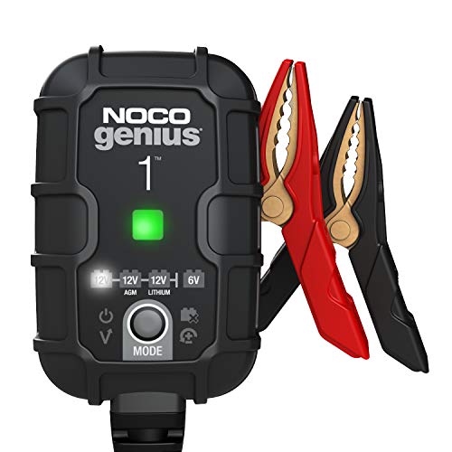 NOCO GENIUS1, 1A Smart Car Battery Charger, 6V and 12V Automotive Charger, Battery Maintainer, Trickle Charger, Float Charger and Desulfator for AGM, Motorcycle, Lithium and Deep Cycle Batteries