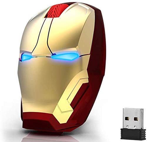 Ergonomic Wireless Mouse Cool Iron Man Mouse 2.4 G Portable Mobile Computer Click Silent Mouse Optical Mice with USB Receiver, Multi-Color Choosing for Notebook PC Laptop Computer Mac Book (Gold)