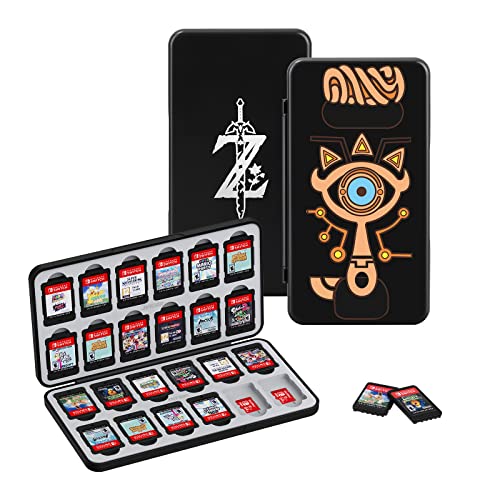 JINGDU 24-Slot Switch Game Case for Switch Game Cards and Mirco SD Cards, Hard PC Shell, Soft Silicone Lining, [Shockproof, Portable],The Holder Suitable for Switch, Lite & OLED Games, Zelda, Shika