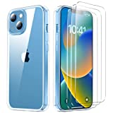 Huness [4 in 1 Designed for iPhone 14 Case/iPhone 13 Case, with 3 Pack Tempered Glass Screen Protector [Non-Yellowing ] [Military Drop Protection] Shockproof Slim Fit 6.1 Inch, Clear