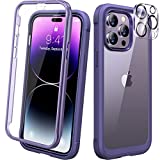 Diaclara Designed for iPhone 14 Pro Max Case 6.7, Full Body Rugged Case w/Built-in Touch Sensitive Anti-Scratch Screen Protector+2 Pack Camera Lens Protector, Bumper Case (Royal Purple)