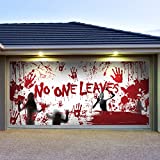 Halloween Garage Door Banner Cover with Grommets Halloween Decorations Set Bloody Backdrop Footprints Handprints Ghost Horror Birthday Decorations No One Leaves Halloween Party Decorations, 6 x 13 ft