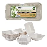PAMI Sugarcane 100% Biodegradable 6 Clamshell Food Containers With Lids [Pack of 50] - Compostable Burger Takeout Containers- Eco Bagasse To-Go Burger Boxes- Disposable Microwavable Lunch Boxes