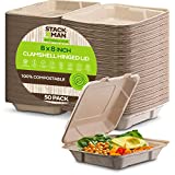 100% Compostable Clamshell Take Out Food Containers [8X8" 50-Pack] Heavy-Duty Quality to go Containers, Natural Disposable Bagasse, Eco-Friendly Biodegradable Made of Sugar Cane Fibers