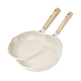 CAROTE Frying Pan Skillet Set Nonstick Granite Egg Omelet Pan Induction Compatible, PFOA Free, 8 Inch and 10 Inch, White