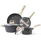 CAROTE Granite Cookware Sets, 6 Pcs Nonstick Pots and Pans Set, Non Stick Stone Cookware Kitchen Cooking Set (Classic Granite, Induction Cookware)