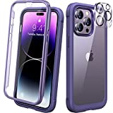 Diaclara Designed for iPhone 14 Pro Phone Case 6.1, [2023 Upgraded] Full Body Rugged Cover w/Built-in Touch Sensitive Anti-Scratch Screen Protector+9H Tempered Glass Camera Protector (Royal Purple)