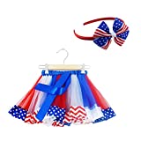 SUNTRADE 2 pcs Kids Girls July 4th American Flag Printed Tutu Skirt Independence Day Dance Dress Set (L)