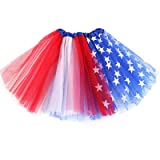 TWINKLEDE Women's Tulle Tutu Skirt 4th of July Tutu Colorful Tutu Skirts Elastic Tulle Short Skirt Festival Tutu Skirt for Women and Girl (Red White Blue-2)