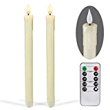 Homemory 2PCS Flameless Taper Candles with Remote and Timer, 9.6 inch Ivory LED Candle Sticks Battery Operated, Dripless Real Wax Window Candles with 3D Flickering Flame for Fireplace Christmas