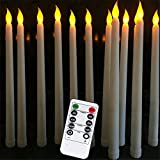 Datomarry Pack of 12 Remote Flameless LED Taper Candles with Yellow Flickering Light,Realistic Plastic 11 inch Long White Battery Operated Candlestick for Halloween Christmas