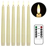 Stmarry 10 Inch Flameless Taper Candles - Realistic 3D Flame with Wick, Ivory Real Wax, Flickering LED Candlesticks, Spring Home Decor, Automatic Timer, Remote Control - Set of 6