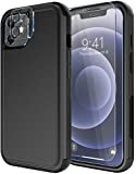 Diverbox for iPhone 12 case [Shockproof] [Dropproof] [Tempered Glass Screen Protector + Camera Lens Protector],Heavy Duty Protection Phone Case Cover for Apple iPhone 12(Black)