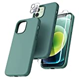 TOCOL [5 in 1] for iPhone 12 Case, for iPhone 12 Pro Case, with 2 Pack Screen Protector + 2 Pack Camera Lens Protector, Silicone Shockproof Phone Case [Anti-Scratch] [Drop Protection], Midnight Green