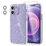 Jasmeas Design for iPhone 12 Case Glitter, with [2 Pack] Screen Protector & [2 Pack] Camera Lens Protector Sparkle Cute Girly PC Hard Soft TPU Silicone Bumper Women Phone Cases for iPhone 12 (Clear)