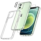 TAURI [5 in 1] for iPhone 12 Case, for iPhone 12 Pro Case, Non-Yellowing, with 2 Tempered Glass Screen Protector + 2 Camera Lens Protector, Shockproof Slim Clear Phone Case 6.1 Inch, Drop Protection