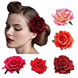 DRESHOW 5 Pack Flower Brooch Head Ornament Bride Women Rose Flower Hair Accessories Wedding Hair Clip Flamenco Dancer