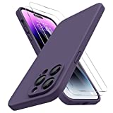 Miracase Designed for iPhone 14 Pro Max Phone Case with Screen Protector,[Upgraded Enhanced Camera Protection],Shockproof Liquid Silicone Case with Microfiber Lining,6.7 inch(Dark Purple)