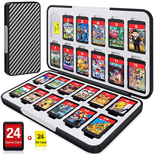 Switch Game Case for Nintendo Switch Game Card with 24 Switch Game Holder Storage and 24 Micro SD Cartridge Slots, CYKOARMOR Slim Switch Game Organizer Include Hard Shell and Soft Rubber-Grey Black