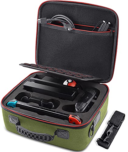VORI Carrying Case for Nintendo Switch/Switch OLED Model (2021), Hard Travel Storage Protective Case with Handle and Shoulder Strap for Pro Controller, Poke Ball Plus and Switch Accessories, Green