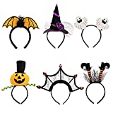 6 Pcs Halloween Headbands Pumpkin, Bat, Witch, Ghost, Witch Legs, Spider Web for Halloween Party, Costume, Trick or Treating, Cosplay Decoration (One Size Fit All)