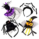 Set of 4 Halloween Pumpkin Witch Spider Headbands by Spooktacular Creations for Halloween Party Supplies, Cosplay, Photo Booth (One Size Fit All)