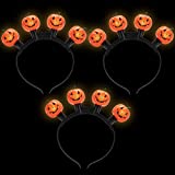 JOYIN Halloween 3 Pcs LED Pumpkin Headband with 6 Different Flashing Light Modes, Light Up Pumpkin Shaped Headband for Halloween Party Favor and Supplies, Halloween Accessory Supplies