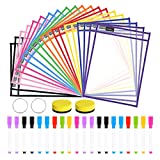 Nutsball Dry Erase Pockets Reusable Sleeves 20 Pack - Heavy Duty Oversized 10" x 14" Clear Plastic Sheet Protectors - Job Ticket Holders Assorted Colors - Teacher Supplies for Classroom