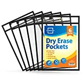 Scribbledo 6 Pack Dry Erase Pockets Black Plastic Sleeves for Paper Heavy Duty Clear Pocket Sleeves Dry Erase Pocket Sleeves Teacher Supplies for Classroom School Office Work Warehouse Ticket Holders