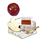 Rite Lite Hexagon Shaped Porcelain Apple & Honey Dish Set for Rosh Hashanah Shana Tova - Rosh Hashanah Holiday Gift