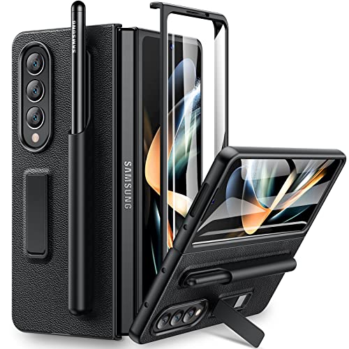 VEGO Compatible with Samsung Z Fold 4 Case, Galaxy Z Fold 4 Case with Pen Holder & Built-in Screen Protector Kickstand Stand Cover Case for Samsung Galaxy Z Fold 4 5G 2022 Released - Black