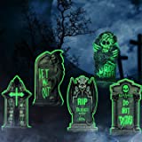 Halloween Graveyard Tombstones 5 Pack, 15 Inch Tombstones Halloween Decorations with 10 Plastic Stakes, Halloween Graveyard Decorations for Halloween Outdoor Yard Decorations