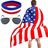 Dolkoic 4th of July American Flag Cape for Adult with Independence Day Headband Patriotic Sunglasses Independence Day Halloween Party Dress Up