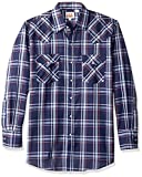 ELY CATTLEMAN Men's Long Sleeve Plaid Western Shirt, Navy, Large