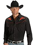 Ely Cattleman Men's Long Sleeve Western Shirt with Rose Embroidery, Black, XXL