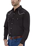 ELY CATTLEMAN Men's Long Sleeve Western Shirt with Contrast Piping, Black, S