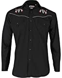 ELY CATTLEMAN Men's Long Sleeve Western Shirt with Cow Skull Embroidery, Black, XL