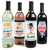 Big Dot of Happiness Happy Grandparents Day - Grandma & Grandpa Party Decorations for Women and Men - Wine Bottle Label Stickers - Set of 4
