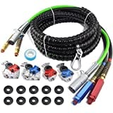 GREPSPUD 15 Ft Truck 3 in 1 Air Line Hose Kit Heavy Duty 3in1 Wrap 7 Way ABS Power Cord Airlines Assembly with Gladhands 37 Degree Glad Hands Rubber Seals & Teflon Tape for Semi Trucks Tractor Trailer