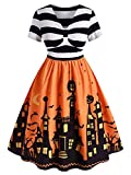 ROSE GAL Women's Plus Size Halloween Dress Funny Striped Pumpkin Halloween Costume Flared Dresses 2XL