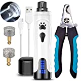 YABIFE Dog Nail Grinder, Dog Nail Trimmers and Clippers Kit, Super Quiet Electric Pet Nail Grinder, Rechargeable, for Small Large Dogs & Cats Toenail & Claw Grooming,3 Speeds, 2 Grinding Wheels