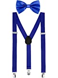 Suspender Bow Tie Set Clip On Y Shape Adjustable Braces, 80s Suspenders Shoulder Straps for Halloween Cosplay Party(Royal-blue)