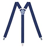 Action Ward Womens Suspenders  Y Back Style  1" Width - Comfortably Adjustable Elastic Straps and Metal Clips (Navy Blue)