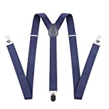 Navy Blue Suspenders for Men and Women - Adjustable Tall stature Elastic Y Back Style With Strong Metal Clips