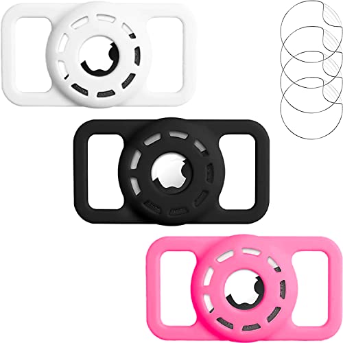 PetNeeds Airtag Dog Collar Holder, 3 Pack Air Tag for Dog Collar Within 1 inch Airtag Case 4 pcs Protective Film Compatible with Apple Cat Pet Tracker