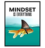 Mindset is Everything - Motivational Wall Art Poster for Home, Office - Gift for Entrepreneur, Student, Men, Teens - Inspirational Decor - Uplifting Self-Improvement Positive Quote - Shark Goldfish