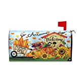 Pfrewn Autumn Pumpkin Sunflower Mailbox Cover Magnetic Standard Size Fall Leaf Birds Harvest Letter Post Box Cover Wrap Decoration Welcome Home Garden Outdoor 21" Lx 18" W