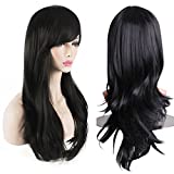 Akstore Womens Heat Resistant 28-Inch 70cm Long Curly Hair Wig with Wig Cap, Black